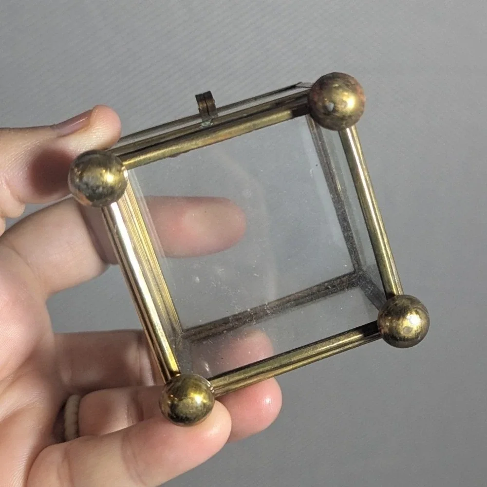 Vintage Brass and Clear Glass Jewelry Trinket Casket Box Set of 2 Footed